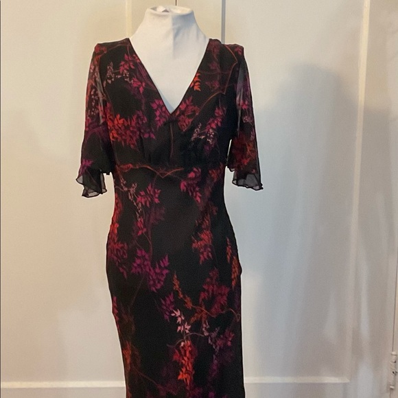 Vintage Dark Romance Whimsigoth Floral Silk Midi Dress Size 6 - Picture 3 of 6